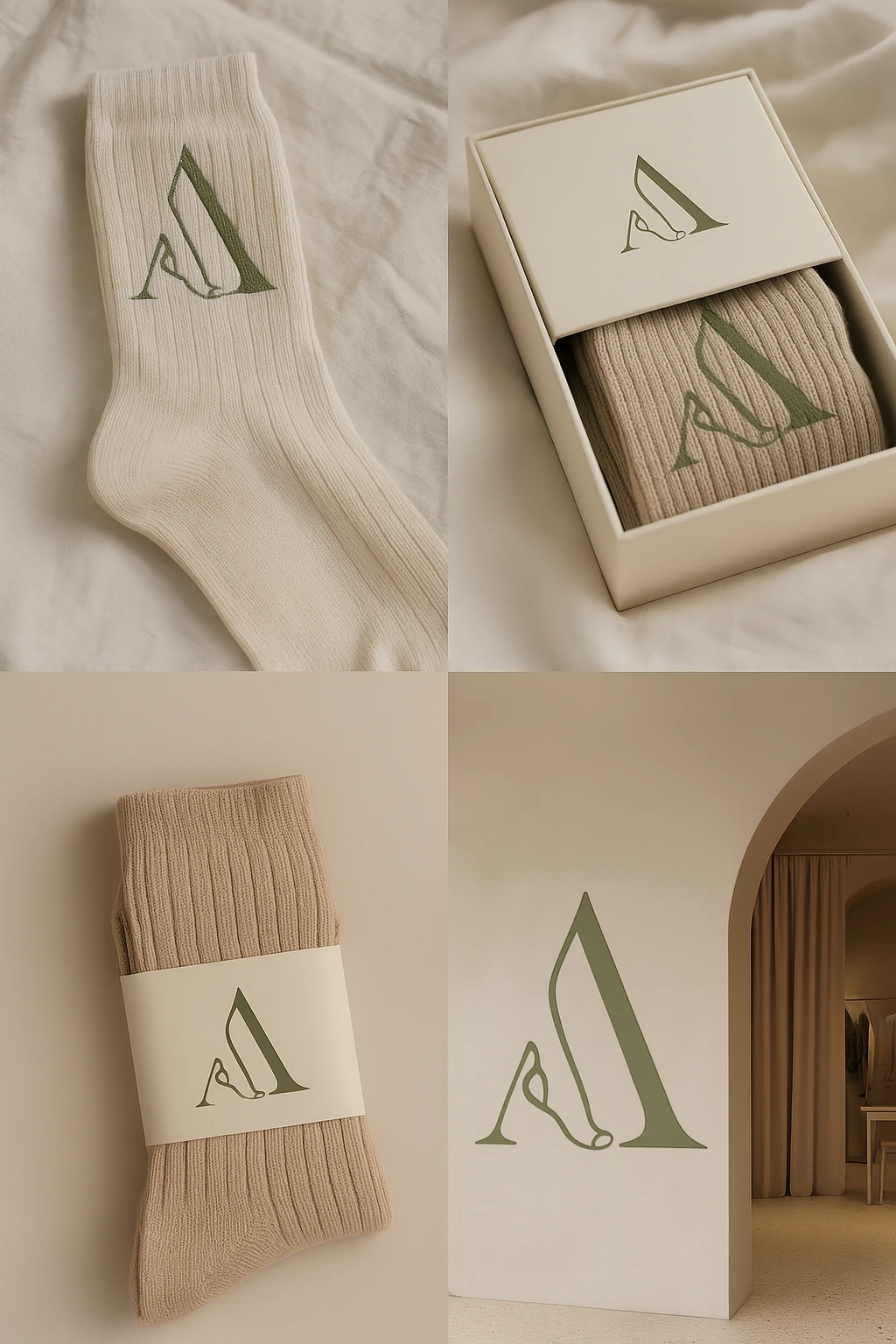 A Socks branding across packaging, folded product, and retail signage